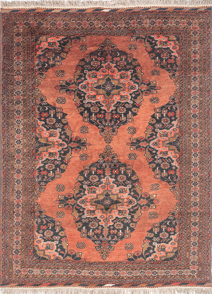 aalam red and orange wool hand knotted Rug - HeadShot