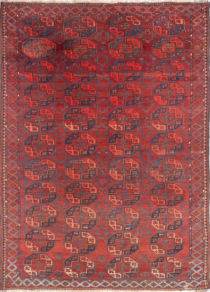 aalam red and orange wool hand knotted Rug - HeadShot