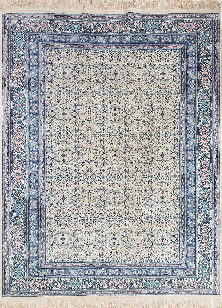 aalam blue wool hand knotted Rug - HeadShot