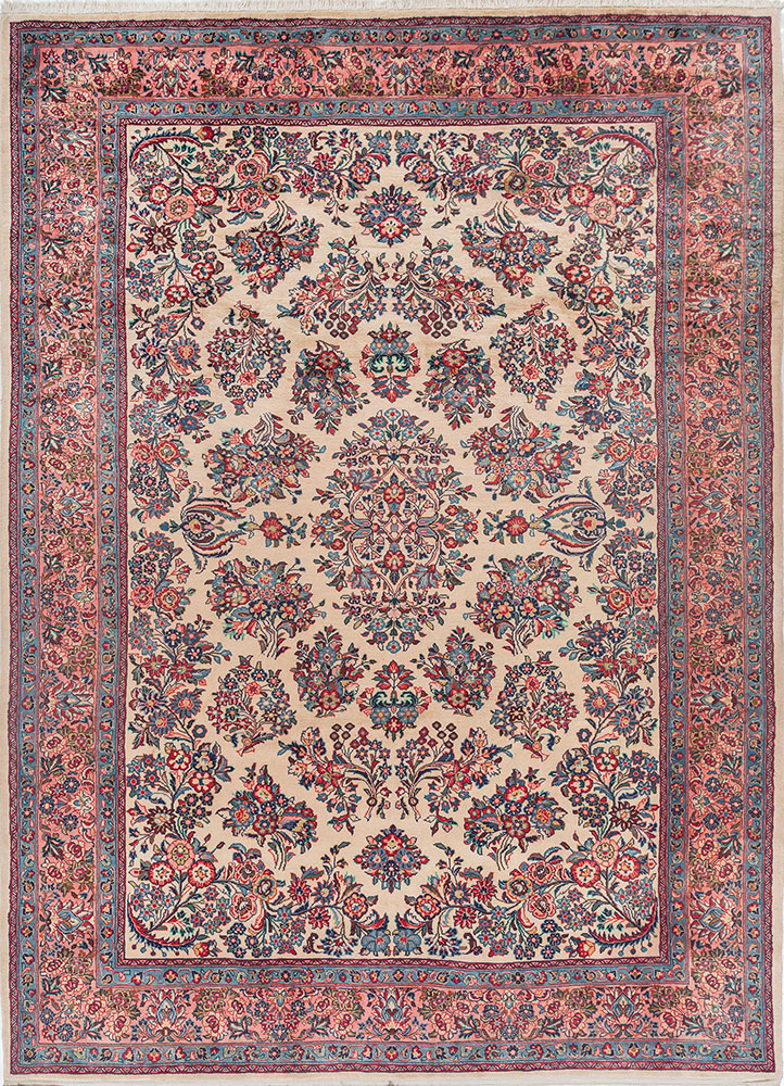 aalam pink and purple wool hand knotted Rug - HeadShot
