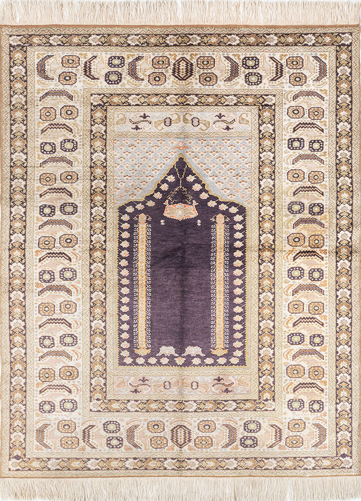gulmarg pink and purple silk hand knotted Rug - HeadShot