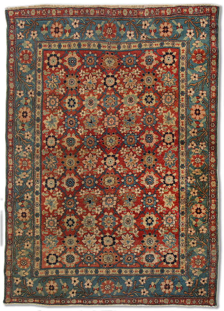 aalam red and orange wool hand knotted Rug - HeadShot