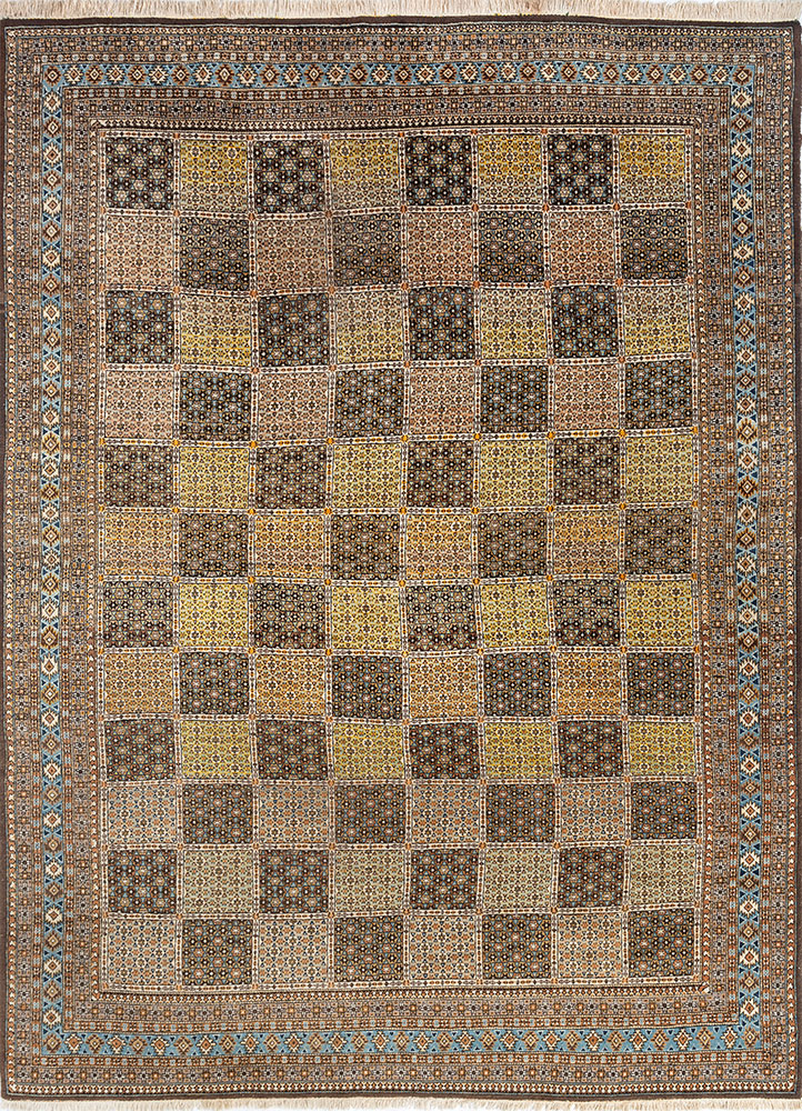 aalam green wool hand knotted Rug - HeadShot
