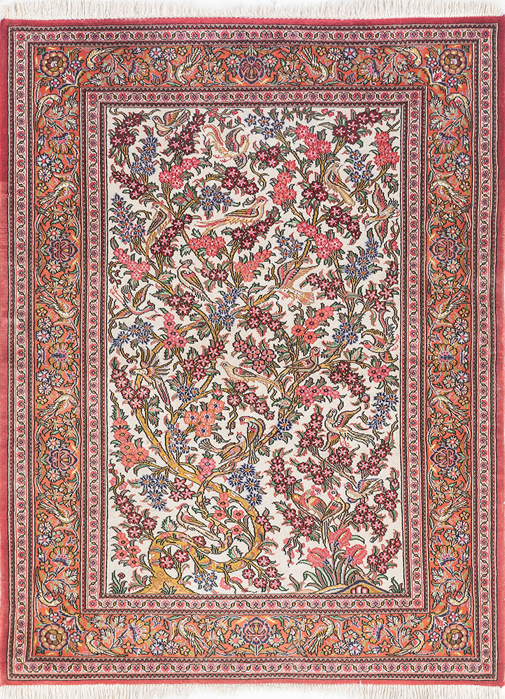 aalam pink and purple wool hand knotted Rug - HeadShot