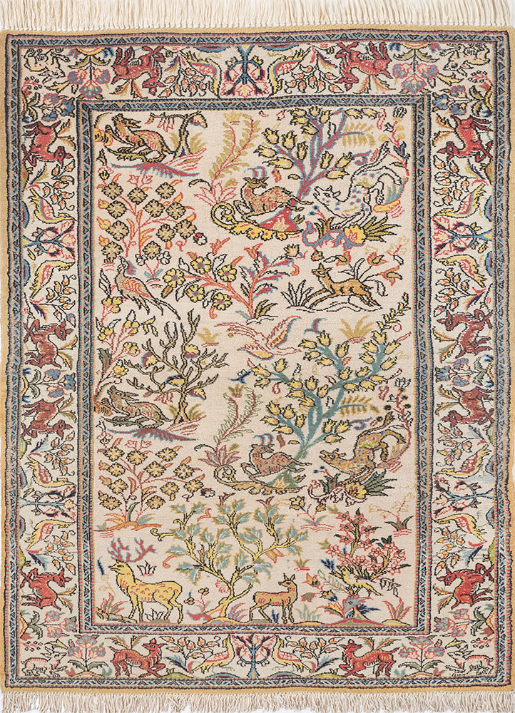 aalam ivory wool hand knotted Rug - HeadShot