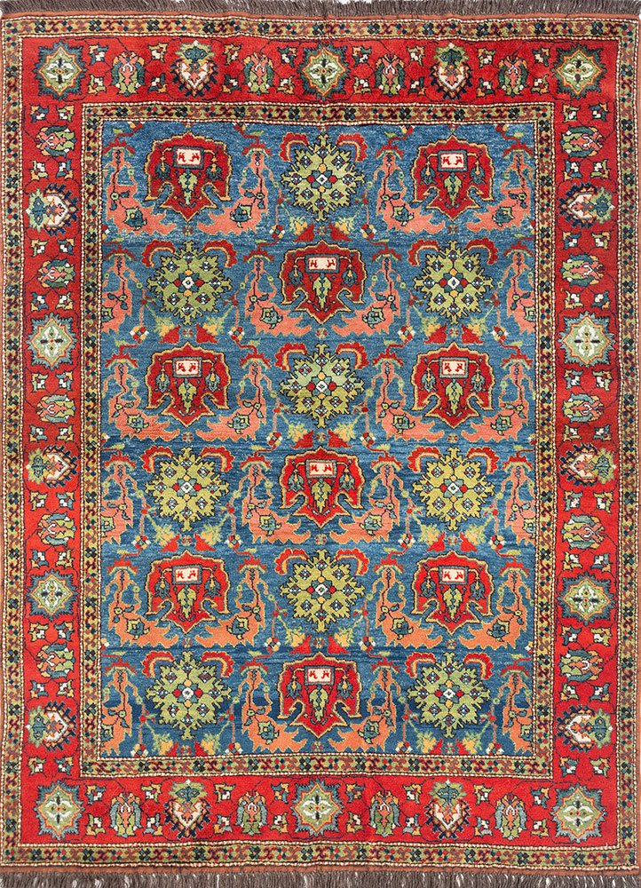 aalam blue wool hand knotted Rug - HeadShot
