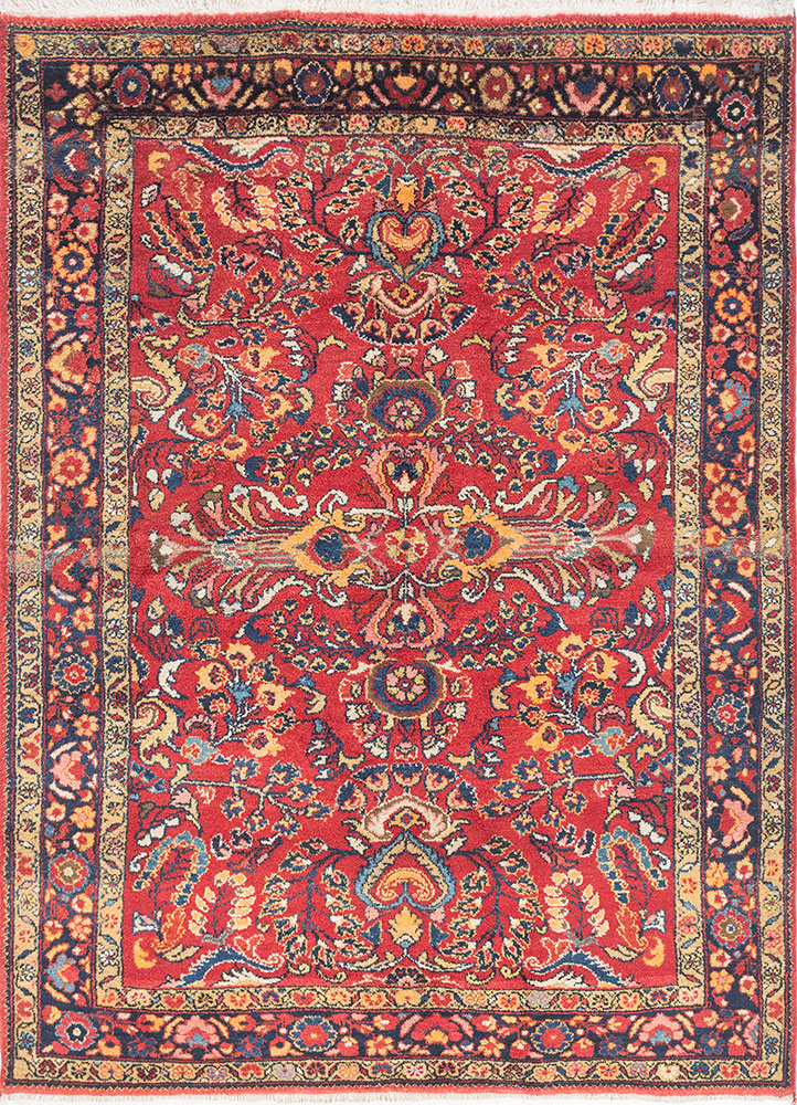 aalam red and orange wool hand knotted Rug - HeadShot