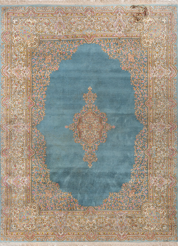 aalam blue wool hand knotted Rug - HeadShot
