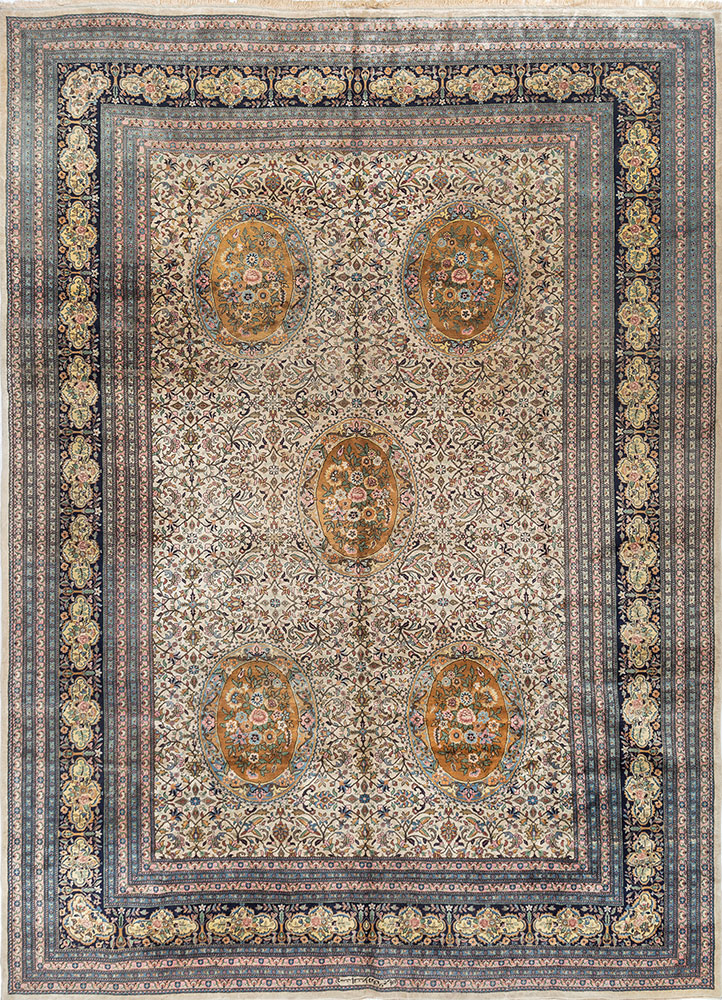 aalam blue wool hand knotted Rug - HeadShot