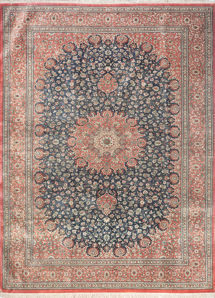 gulmarg pink and purple silk hand knotted Rug - HeadShot