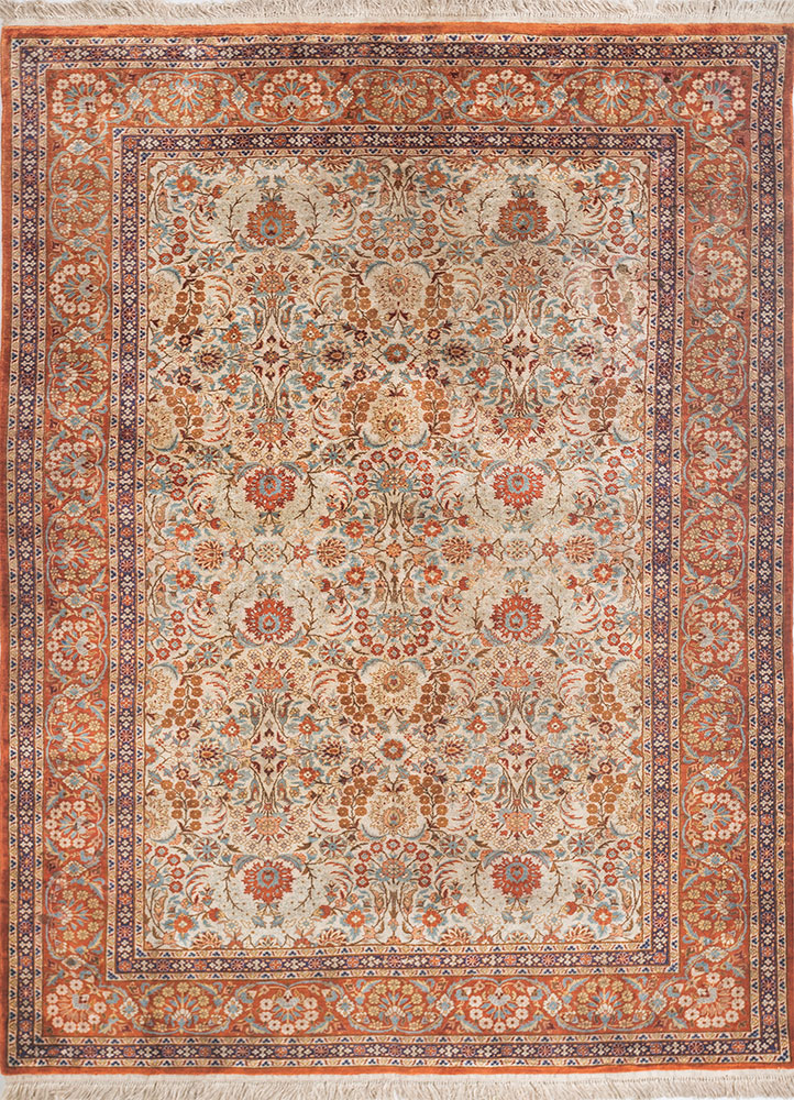 gulmarg red and orange silk hand knotted Rug - HeadShot