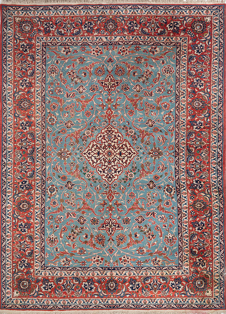 aalam red and orange wool hand knotted Rug - HeadShot