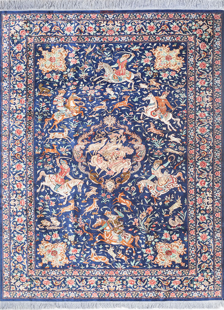 gulmarg blue silk hand knotted Rug - HeadShot