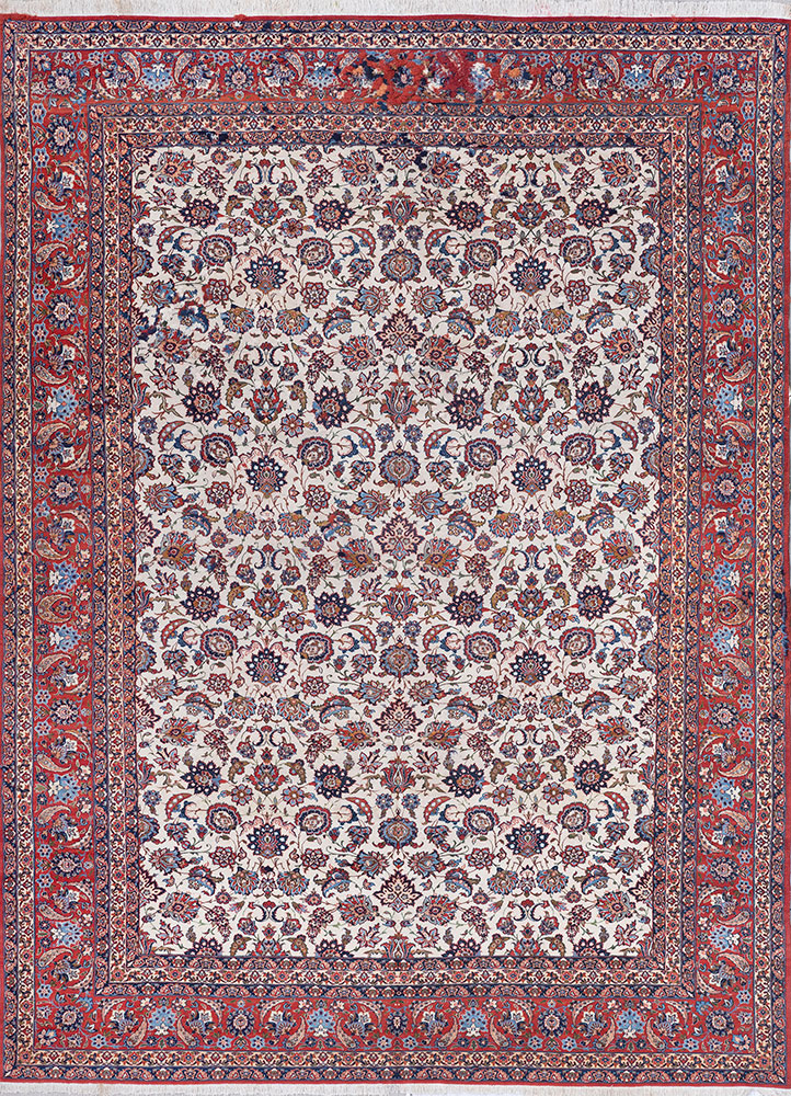 aalam red and orange wool hand knotted Rug - HeadShot