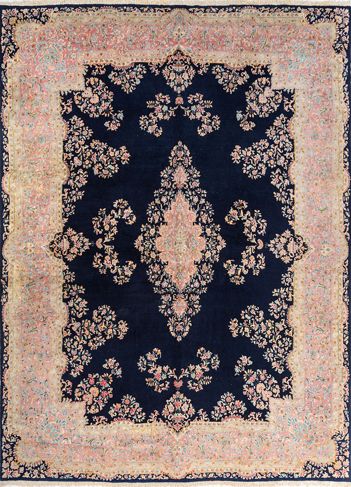 aalam blue wool hand knotted Rug - HeadShot