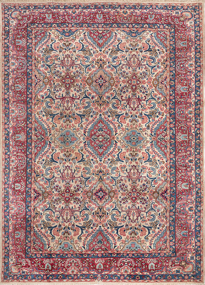 aalam blue wool hand knotted Rug - HeadShot