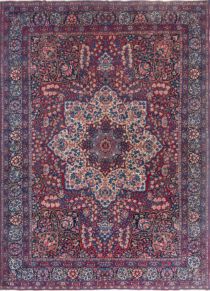 aalam blue wool hand knotted Rug - HeadShot