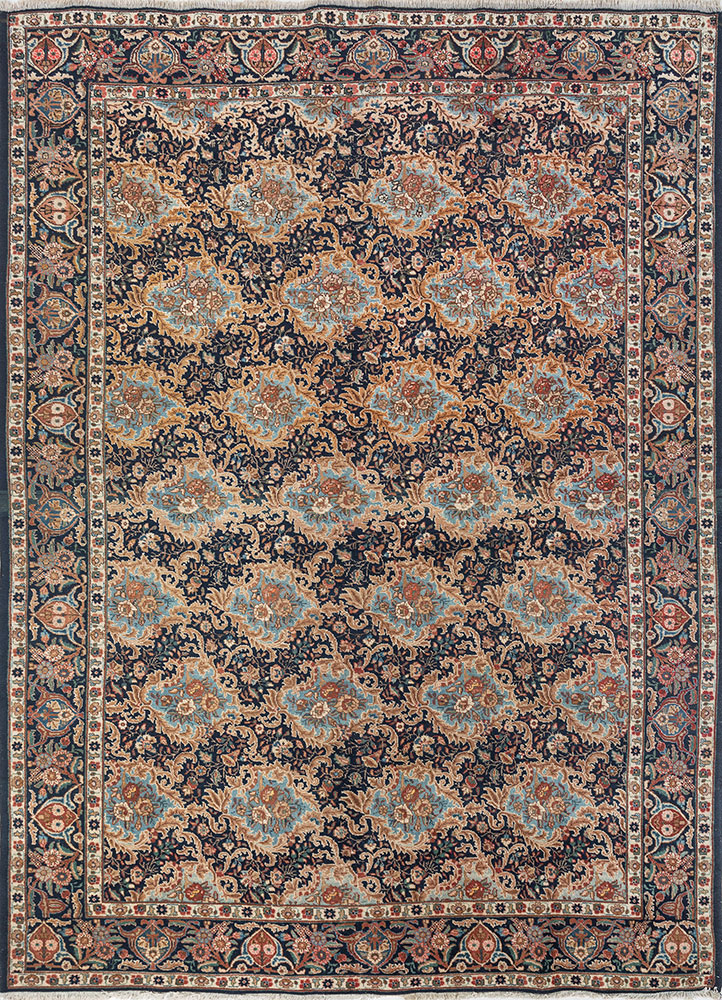 aalam blue wool hand knotted Rug - HeadShot