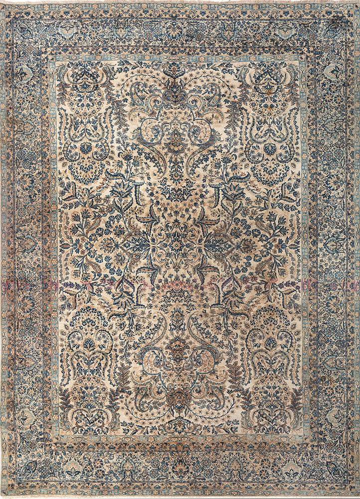aalam blue wool hand knotted Rug - HeadShot