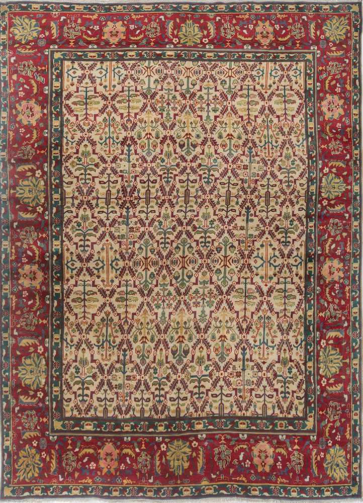 aalam red and orange wool hand knotted Rug - HeadShot