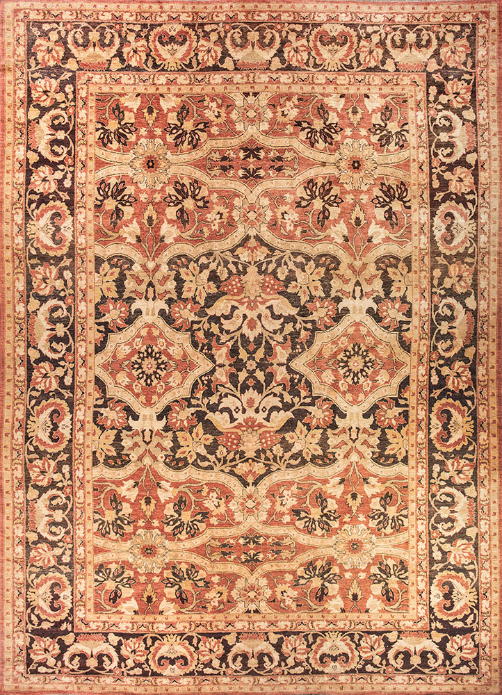 aalam red and orange wool hand knotted Rug - HeadShot
