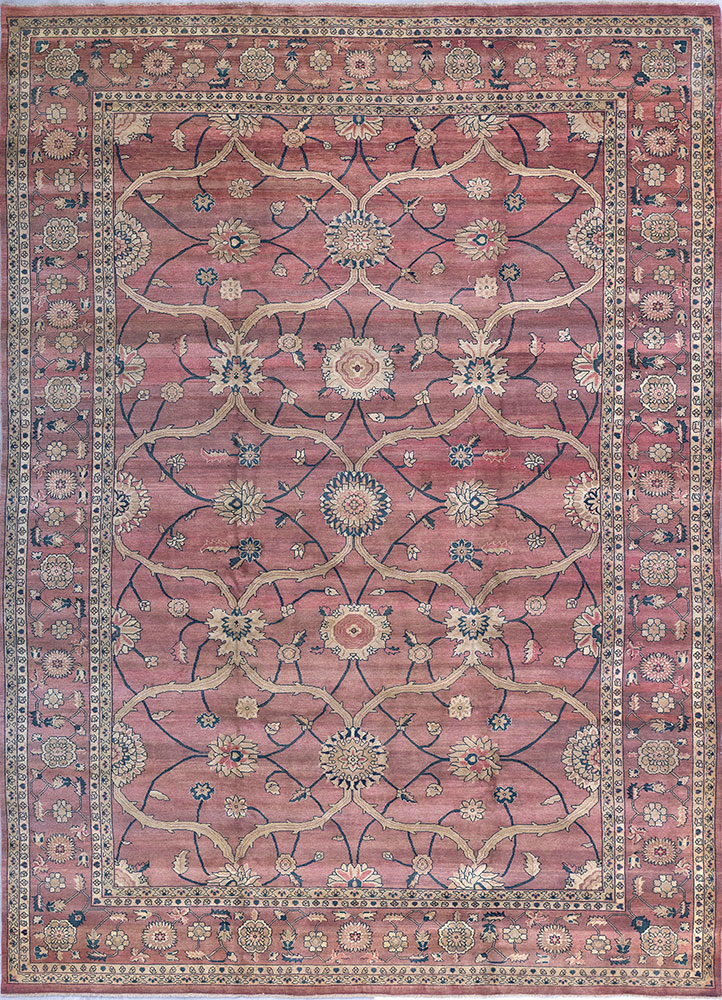 aalam red and orange wool hand knotted Rug - HeadShot