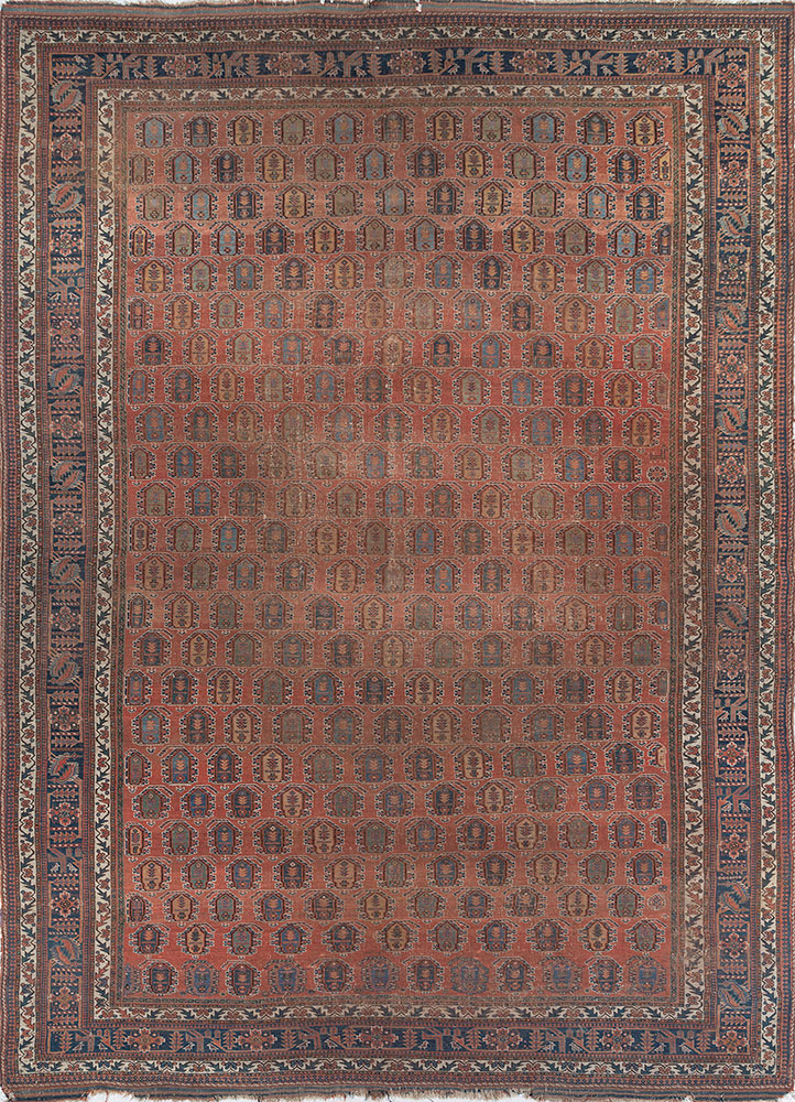 aalam red and orange wool hand knotted Rug - HeadShot