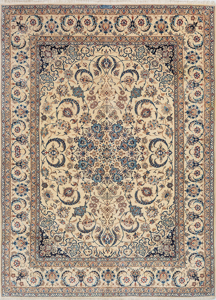 aalam beige and brown wool and silk hand knotted Rug - HeadShot