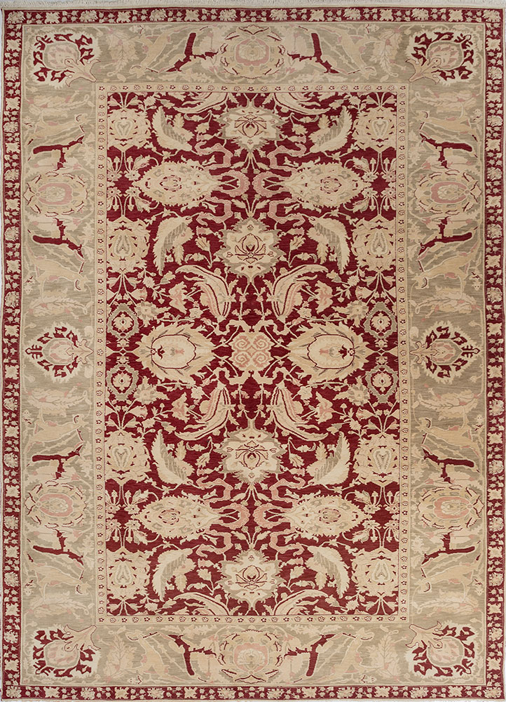aalam red and orange wool hand knotted Rug - HeadShot