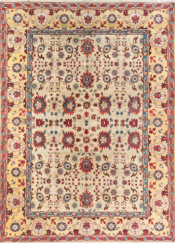 aalam green wool hand knotted Rug - HeadShot