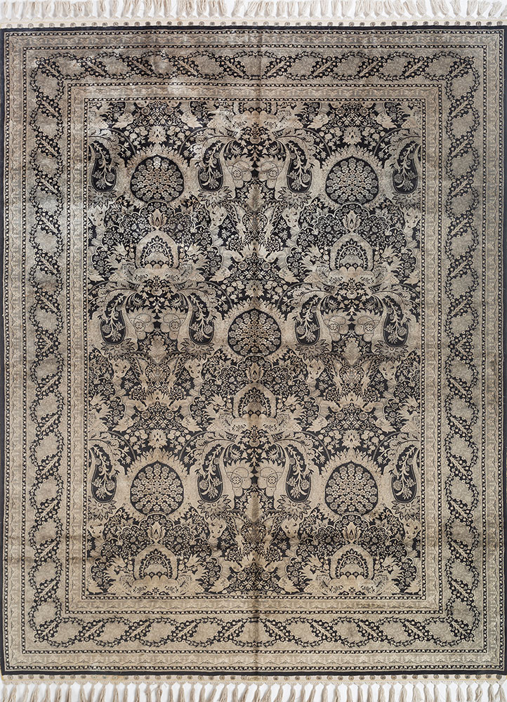 gulmarg grey and black silk hand knotted Rug - HeadShot