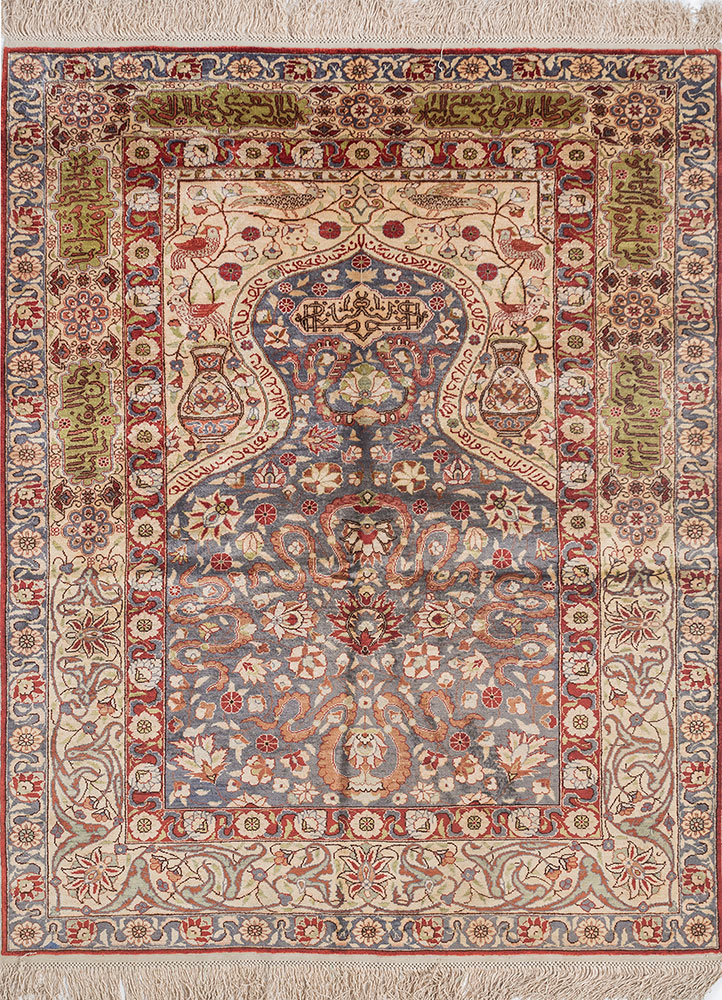 gulmarg grey and black silk hand knotted Rug - HeadShot