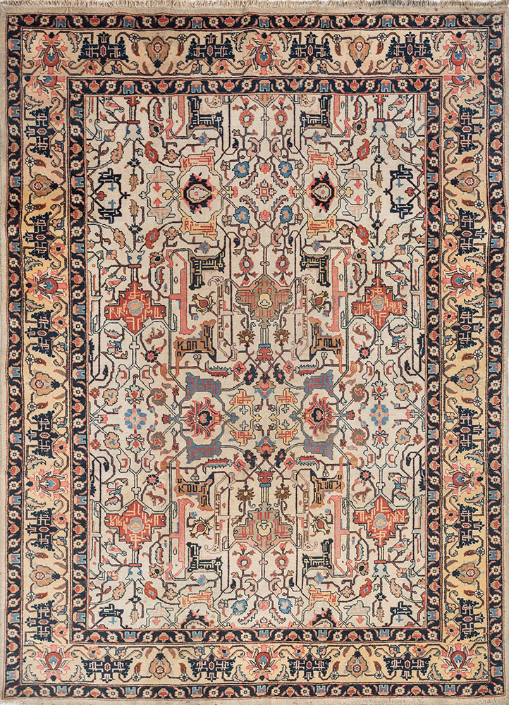 aalam red and orange wool hand knotted Rug - HeadShot