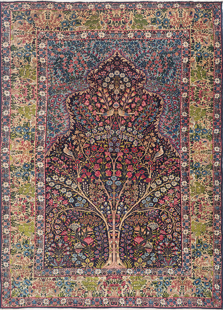 aalam blue wool hand knotted Rug - HeadShot