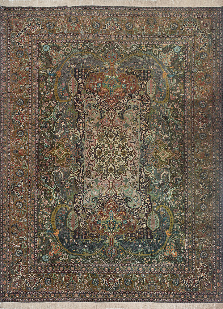 aalam green wool hand knotted Rug - HeadShot