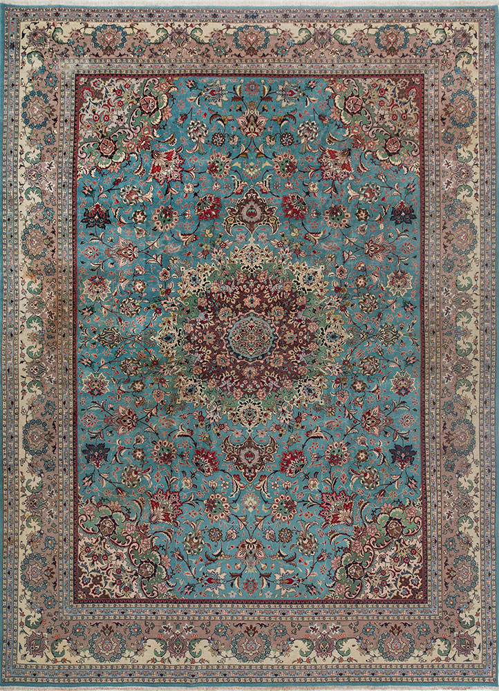 aalam green wool hand knotted Rug - HeadShot