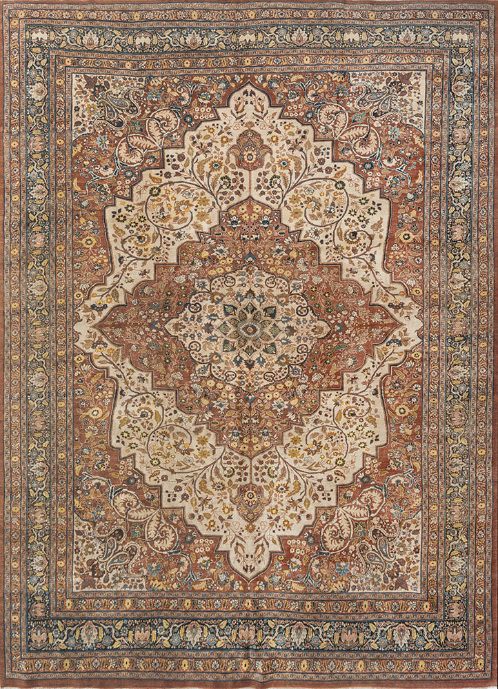 aalam blue wool hand knotted Rug - HeadShot