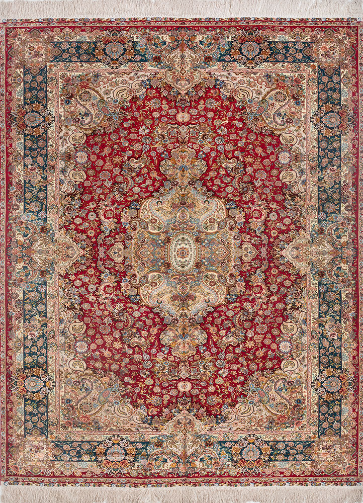 gulmarg red and orange silk hand knotted Rug - HeadShot