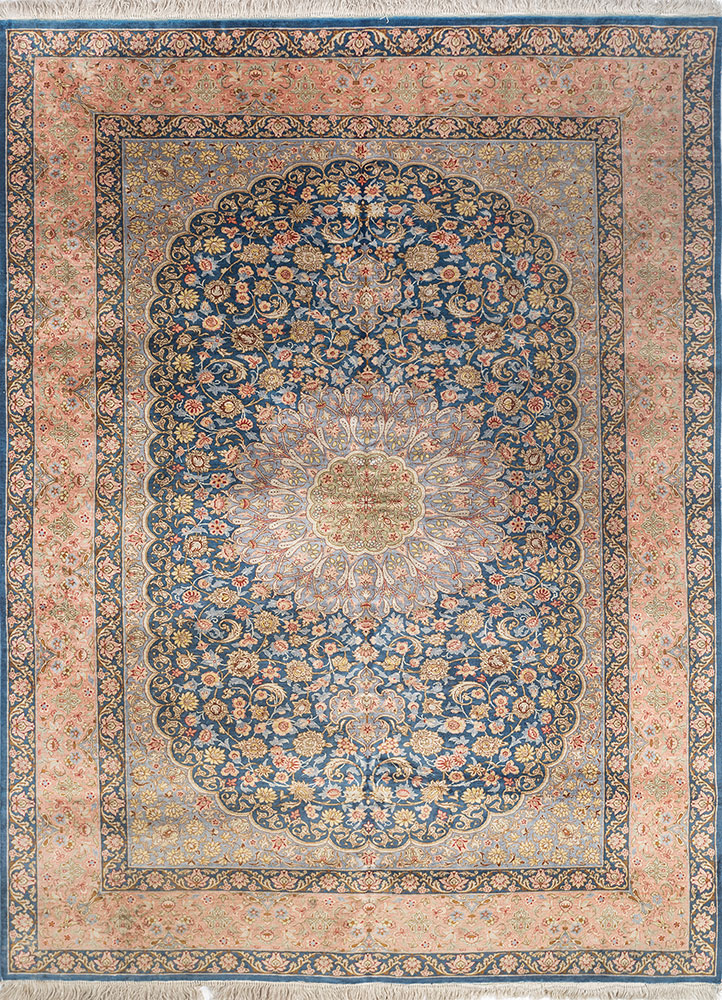 gulmarg blue silk hand knotted Rug - HeadShot