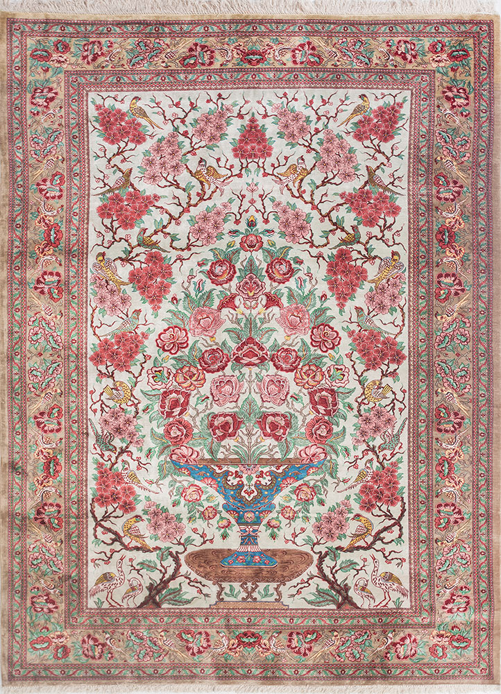 gulmarg red and orange silk hand knotted Rug - HeadShot