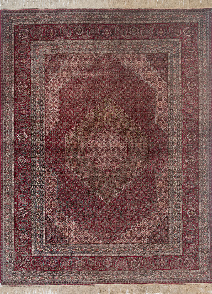 aalam red and orange wool hand knotted Rug - HeadShot