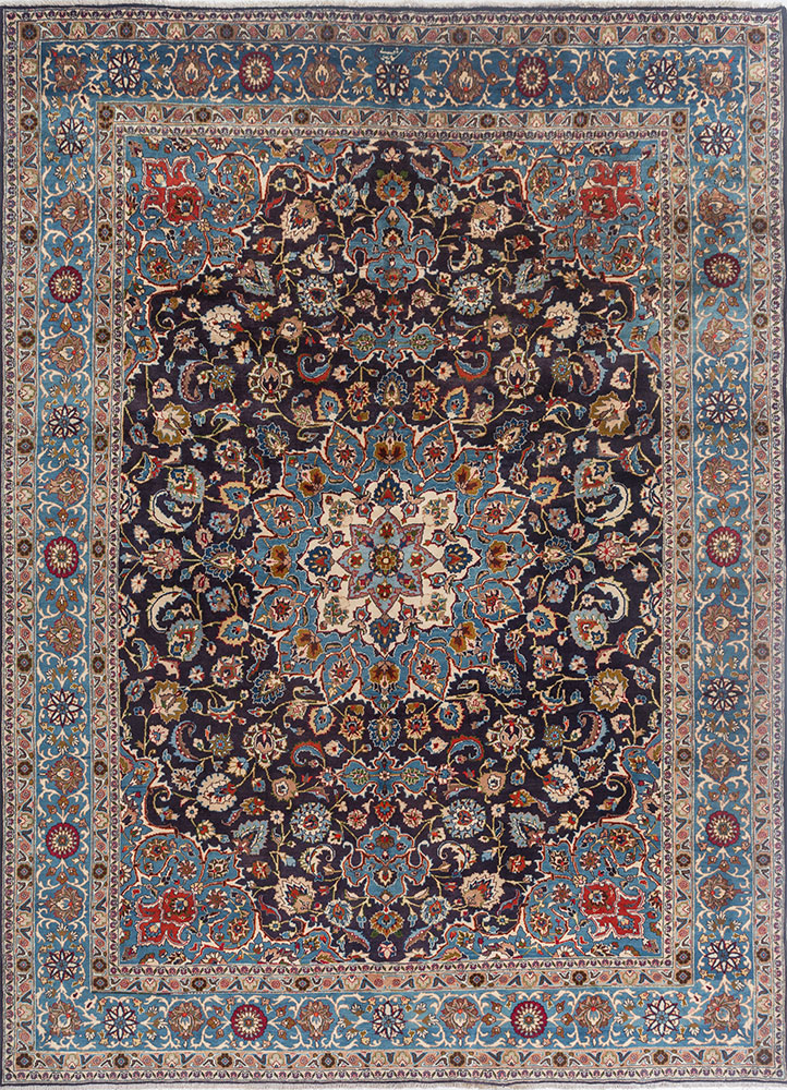 aalam blue wool hand knotted Rug - HeadShot