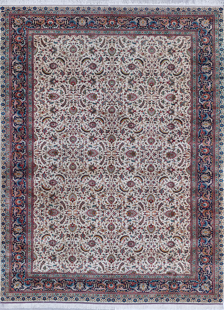 aalam blue wool hand knotted Rug - HeadShot