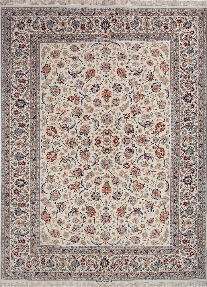 aalam ivory wool and silk hand knotted Rug - HeadShot