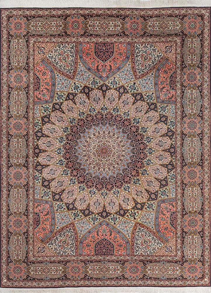 aalam blue wool and silk hand knotted Rug - HeadShot