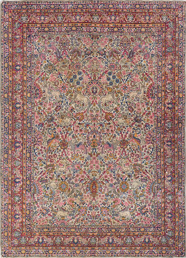 aalam pink and purple wool hand knotted Rug - HeadShot