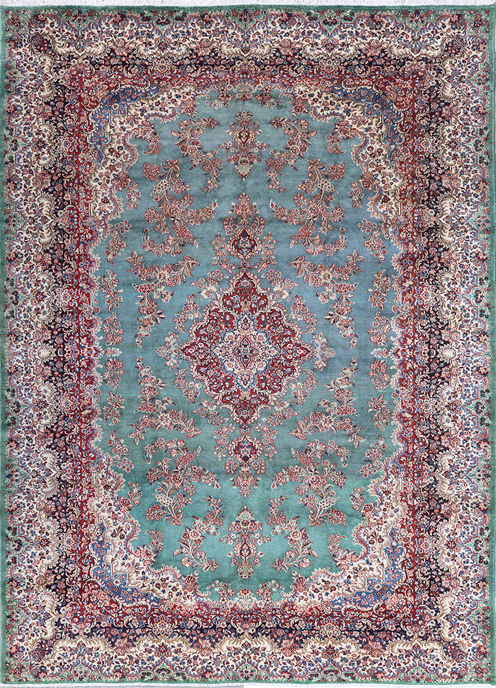 aalam red and orange wool hand knotted Rug - HeadShot