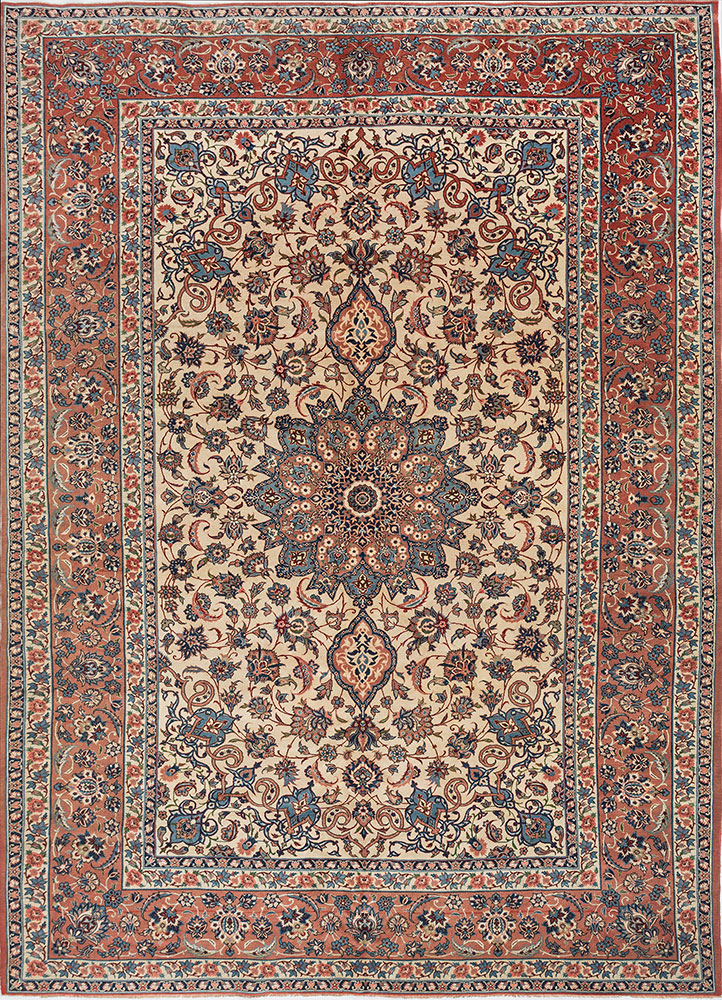 aalam red and orange wool hand knotted Rug - HeadShot