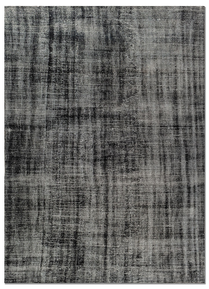 vintage grey and black wool hand knotted Rug - HeadShot