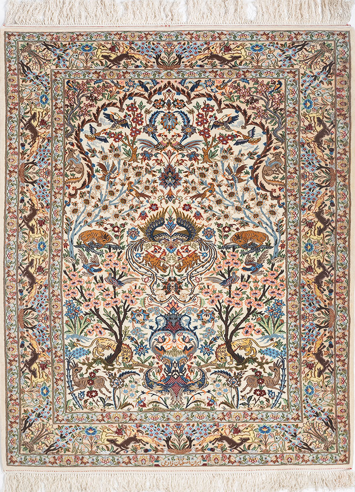 aalam blue wool and silk hand knotted Rug - HeadShot